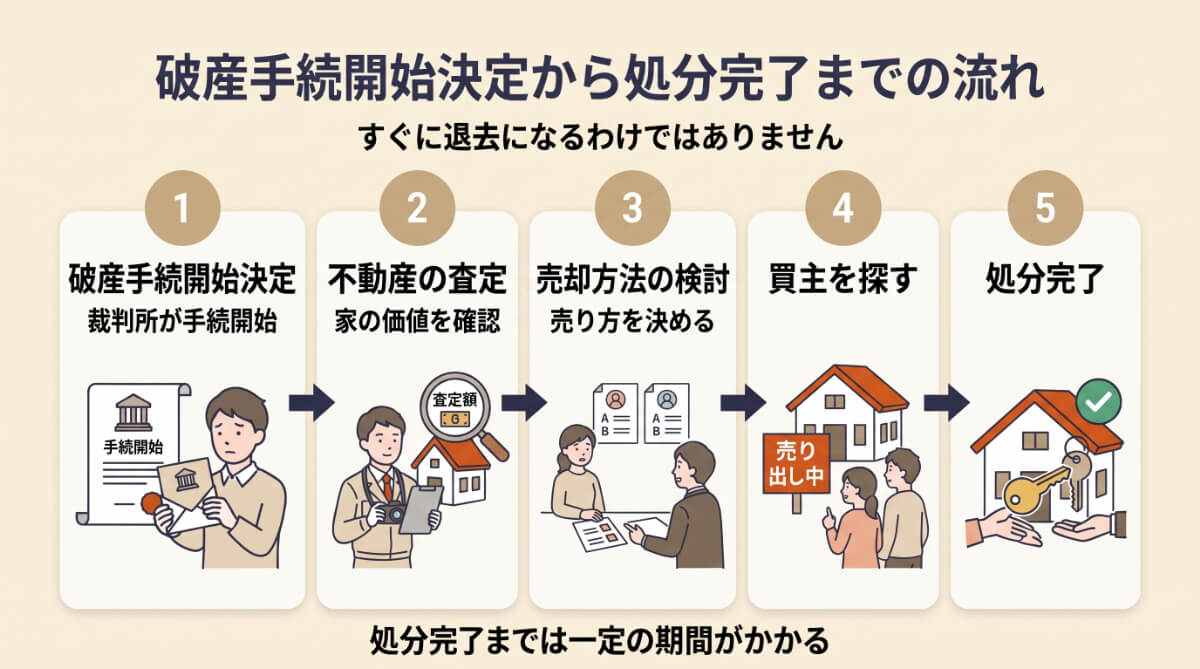 裁判所から開始決定が出てから処分完了までのスケジュール