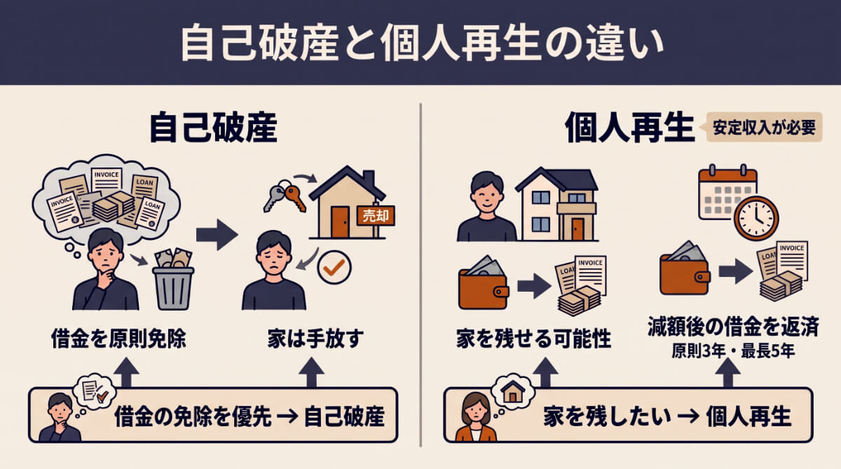 自己破産と個人再生の決定的な違いと判断基準